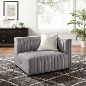 Modway Furniture Conjure Channel Tufted Upholstered Right-Arm Chair - Vintage Charm Meets Modern Comfort for Any Space Black Light Gray EEI-5493-BLK-LGR