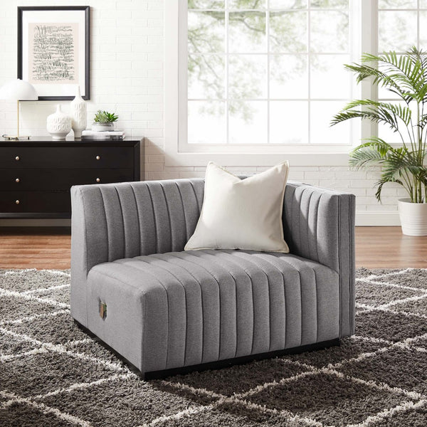 Modway Furniture Conjure Channel Tufted Upholstered Right-Arm Chair - Vintage Charm Meets Modern Comfort for Any Space Black Light Gray EEI-5493-BLK-LGR
