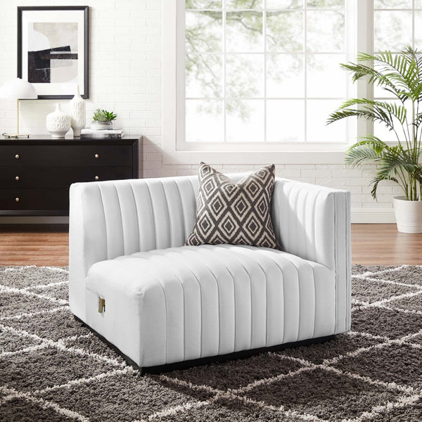 Modway Furniture Conjure Channel Tufted Upholstered Right-Arm Chair - Vintage Charm Meets Modern Comfort for Any Space Black White EEI-5493-BLK-WHI