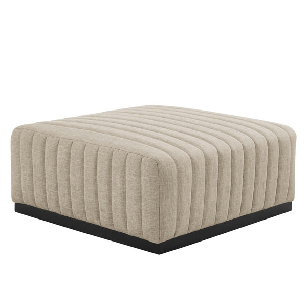 Modway Furniture Conjure Stylish Tufted Ottoman - Versatile Black Beige Upholstered Footrest & Coffee Table Option EEI-5501-BLK-BEI