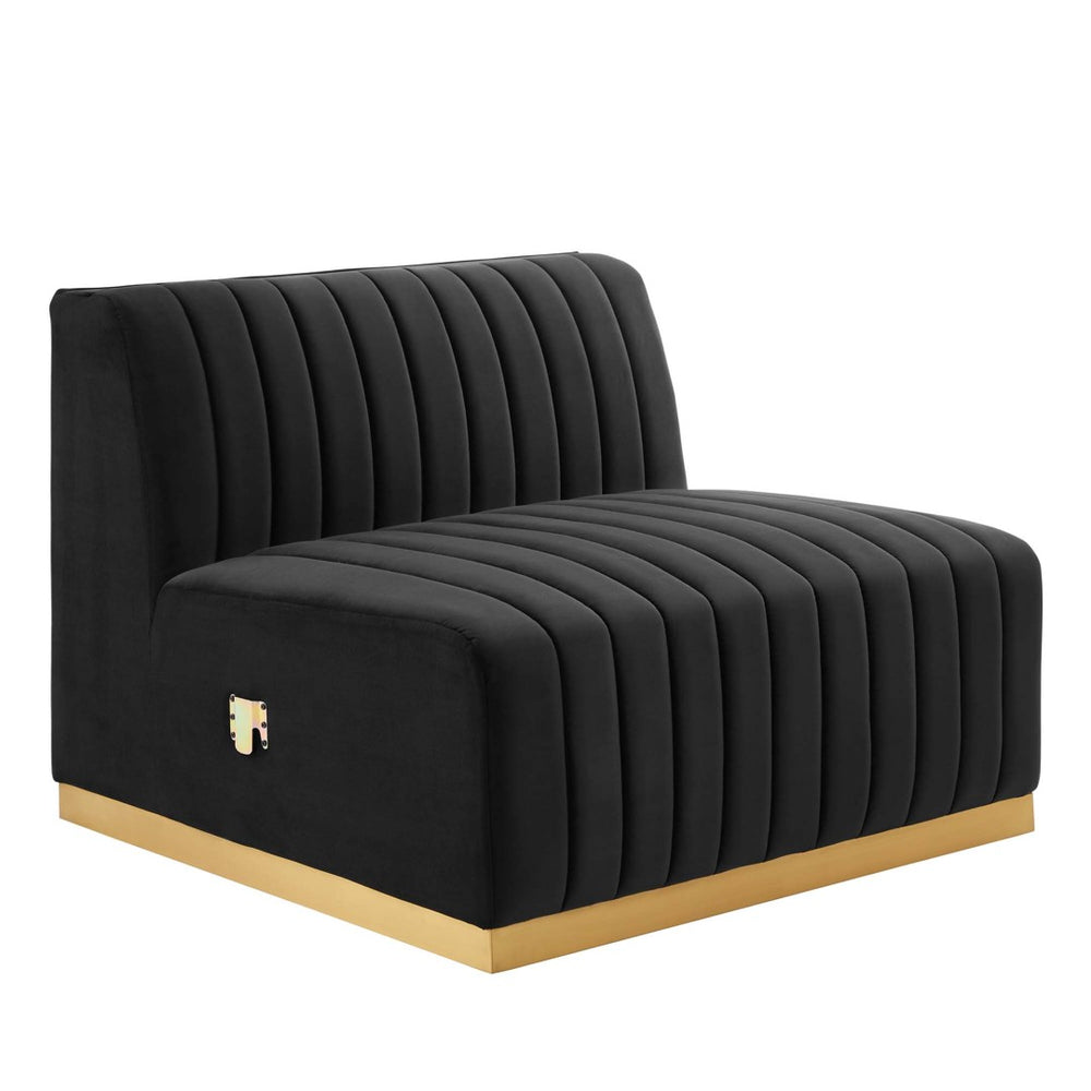 Modway Furniture Conjure Vintage-Inspired Tufted Performance Velvet Armless Chair - Elegant Gold Base & Comfort Design EEI-5504-GLD-BLK