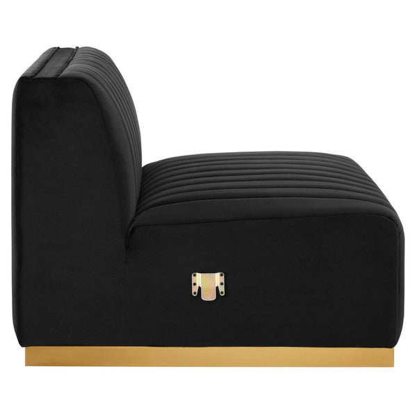 Modway Furniture Conjure Vintage-Inspired Tufted Performance Velvet Armless Chair - Elegant Gold Base & Comfort Design EEI-5504-GLD-BLK