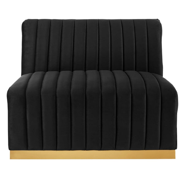 Modway Furniture Conjure Vintage-Inspired Tufted Performance Velvet Armless Chair - Elegant Gold Base & Comfort Design EEI-5504-GLD-BLK