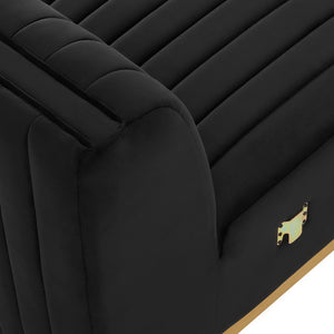 Modway Furniture Conjure Vintage-Inspired Tufted Performance Velvet Armless Chair - Elegant Gold Base & Comfort Design EEI-5504-GLD-BLK