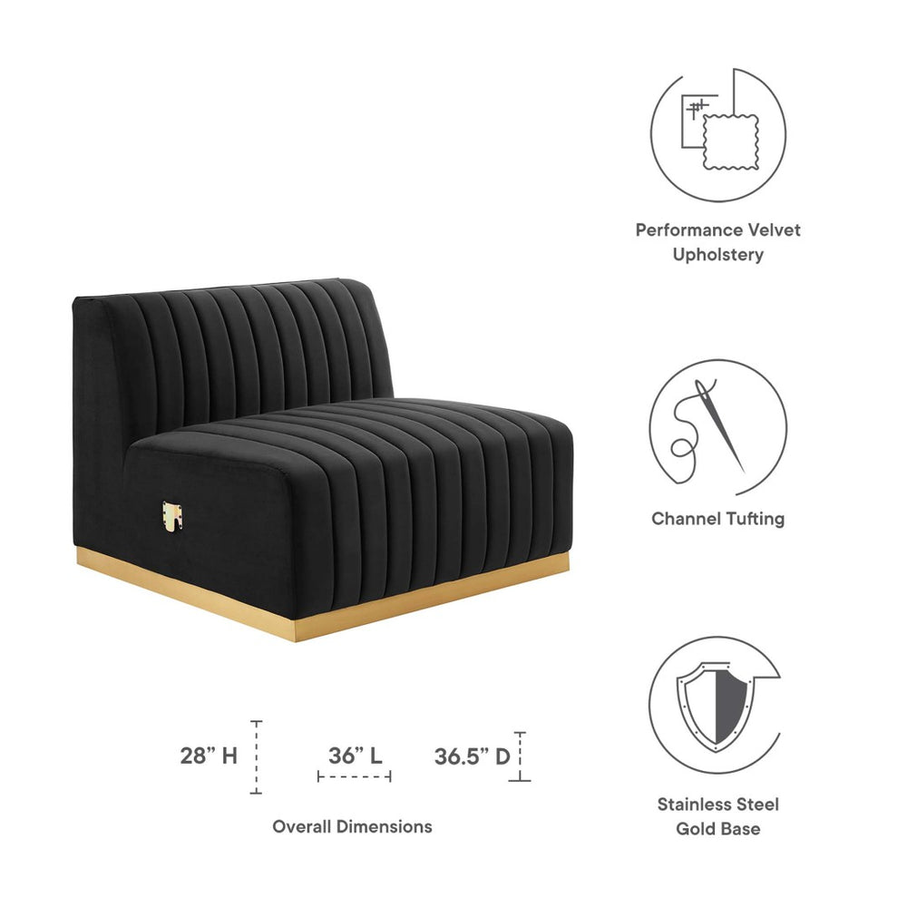 Modway Furniture Conjure Vintage-Inspired Tufted Performance Velvet Armless Chair - Elegant Gold Base & Comfort Design EEI-5504-GLD-BLK