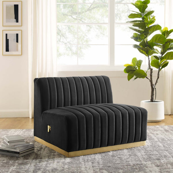 Modway Furniture Conjure Vintage-Inspired Tufted Performance Velvet Armless Chair - Elegant Gold Base & Comfort Design EEI-5504-GLD-BLK