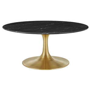 Modway Furniture Lippa 36" Round Faux Marble Coffee Table - Mid-Century Modern Design with Gold Base, Stylish & Durable EEI-5521-GLD-BLK