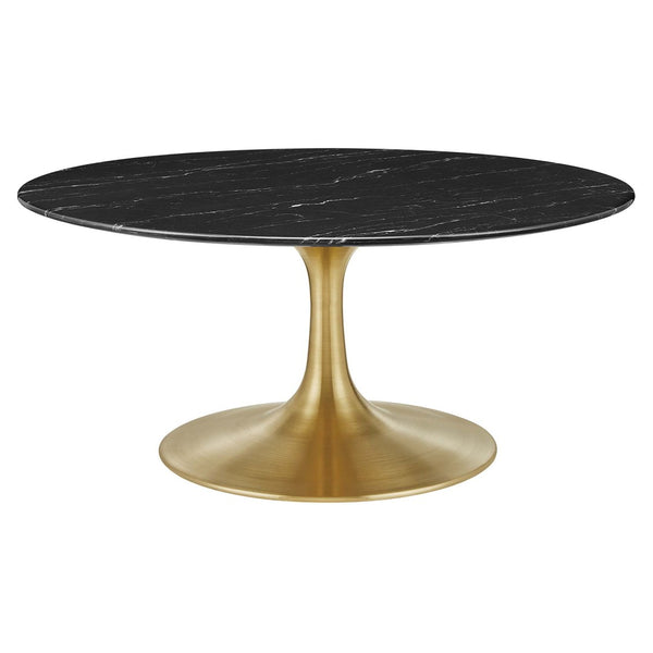 Modway Furniture Lippa 36" Round Faux Marble Coffee Table - Mid-Century Modern Design with Gold Base, Stylish & Durable EEI-5521-GLD-BLK