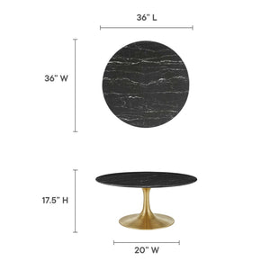 Modway Furniture Lippa 36" Round Faux Marble Coffee Table - Mid-Century Modern Design with Gold Base, Stylish & Durable EEI-5521-GLD-BLK