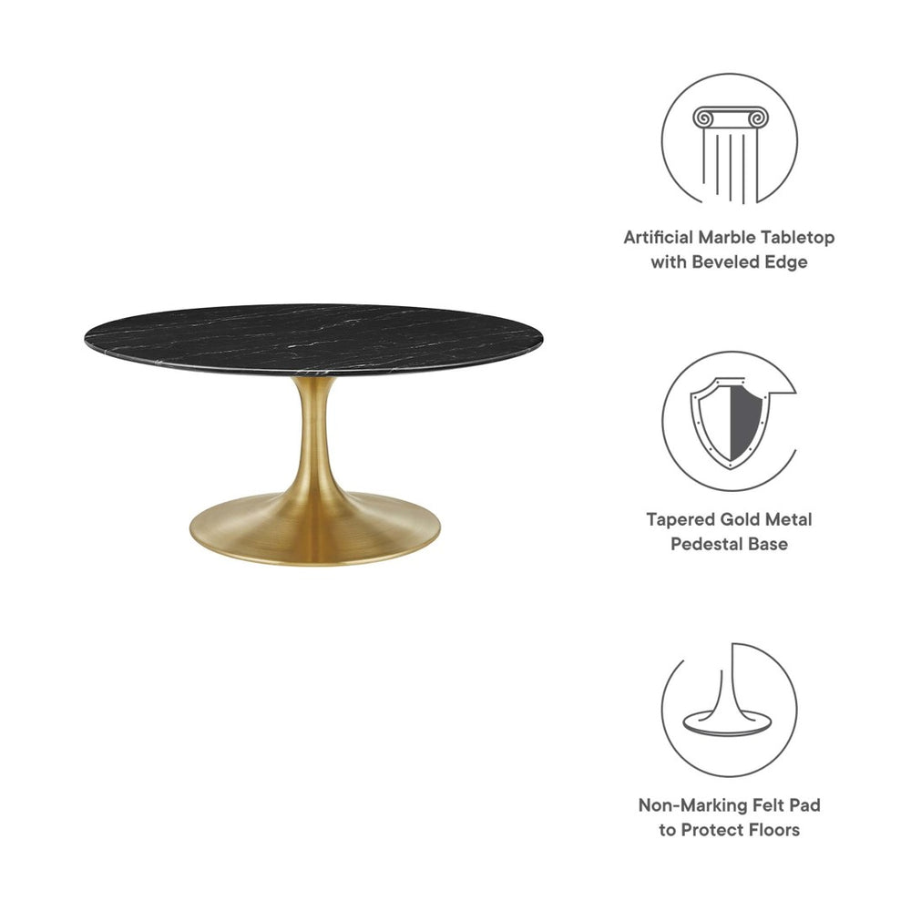 Modway Furniture Lippa 36" Round Faux Marble Coffee Table - Mid-Century Modern Design with Gold Base, Stylish & Durable EEI-5521-GLD-BLK