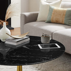 Modway Furniture Lippa 36" Round Faux Marble Coffee Table - Mid-Century Modern Design with Gold Base, Stylish & Durable EEI-5521-GLD-BLK