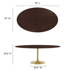 Modway Furniture Lippa 78" Oval Wood Dining Table - Modern Mid-Century Pedestal for Six with Gold Cherry Finish EEI-5526-GLD-CHE