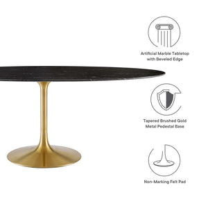 Modway Furniture Lippa 78" Oval Faux Marble Dining Table – Elegant Gold Black Finish, Seats 8 for Modern Dining EEI-5528-GLD-BLK