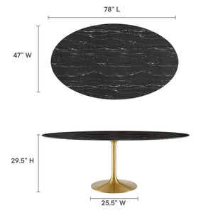 Modway Furniture Lippa 78" Oval Faux Marble Dining Table – Elegant Gold Black Finish, Seats 8 for Modern Dining EEI-5528-GLD-BLK