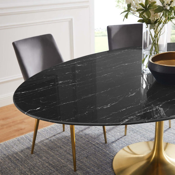 Modway Furniture Lippa 78" Oval Faux Marble Dining Table – Elegant Gold Black Finish, Seats 8 for Modern Dining EEI-5528-GLD-BLK