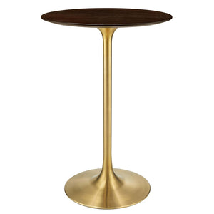 Modway Furniture Lippa 28" Round Cherry Walnut Bar Table - Mid-Century Modern Design with Gold Base for Two EEI-5529-GLD-CHE