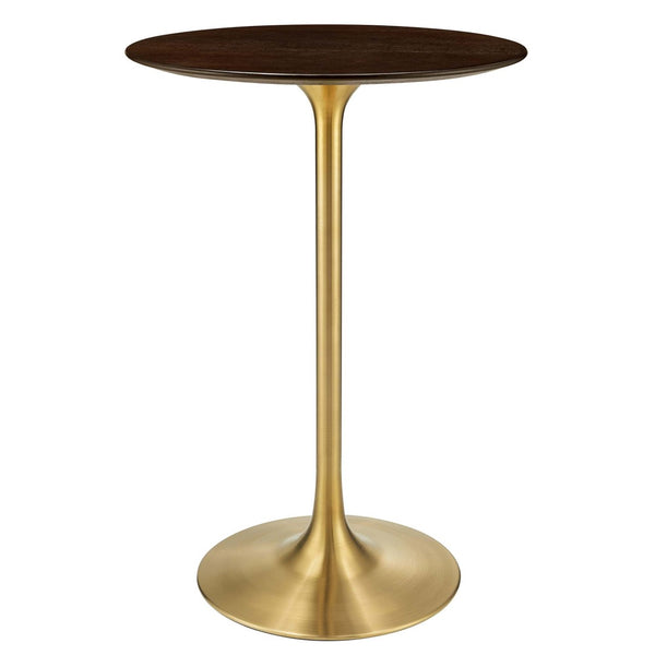 Modway Furniture Lippa 28" Round Cherry Walnut Bar Table - Mid-Century Modern Design with Gold Base for Two EEI-5529-GLD-CHE
