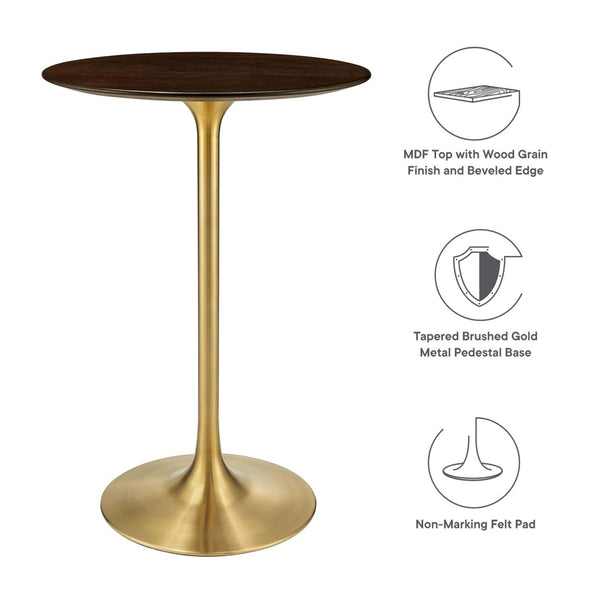 Modway Furniture Lippa 28" Round Cherry Walnut Bar Table - Mid-Century Modern Design with Gold Base for Two EEI-5529-GLD-CHE