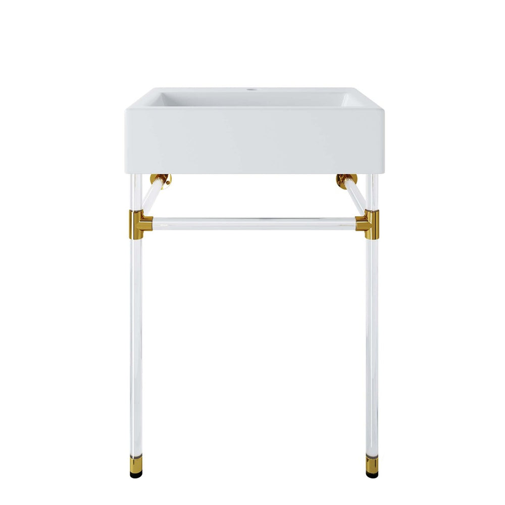 Modway Furniture Redeem 24" Wall-Mount Acrylic Bathroom Vanity with Glossy Basin & Gold Accents for Small Spaces EEI-5535-ACR-WHI