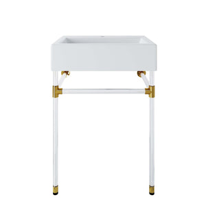 Modway Furniture Redeem 24" Wall-Mount Acrylic Bathroom Vanity with Glossy Basin & Gold Accents for Small Spaces EEI-5535-ACR-WHI