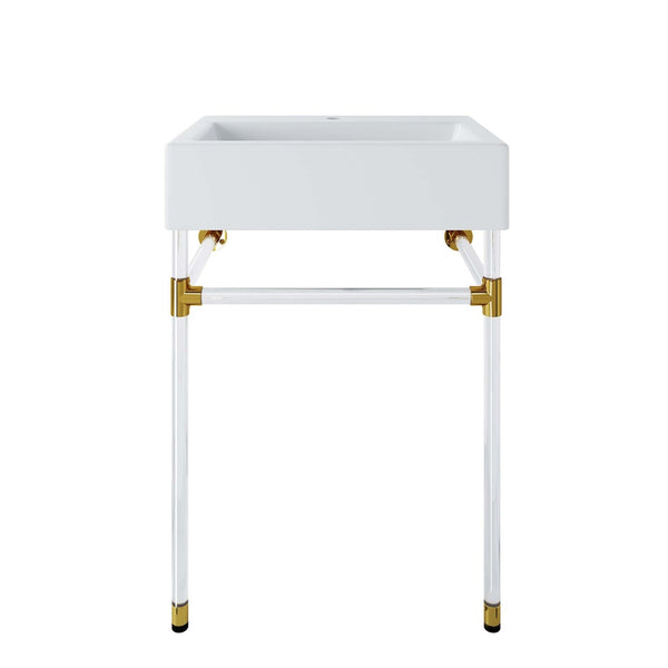 Modway Furniture Redeem 24" Wall-Mount Acrylic Bathroom Vanity with Glossy Basin & Gold Accents for Small Spaces EEI-5535-ACR-WHI