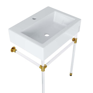Modway Furniture Redeem 24" Wall-Mount Acrylic Bathroom Vanity with Glossy Basin & Gold Accents for Small Spaces EEI-5535-ACR-WHI