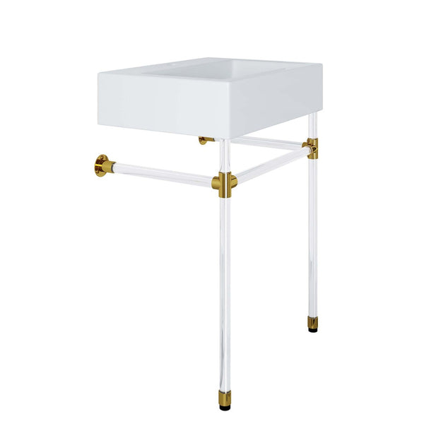 Modway Furniture Redeem 24" Wall-Mount Acrylic Bathroom Vanity with Glossy Basin & Gold Accents for Small Spaces EEI-5535-ACR-WHI