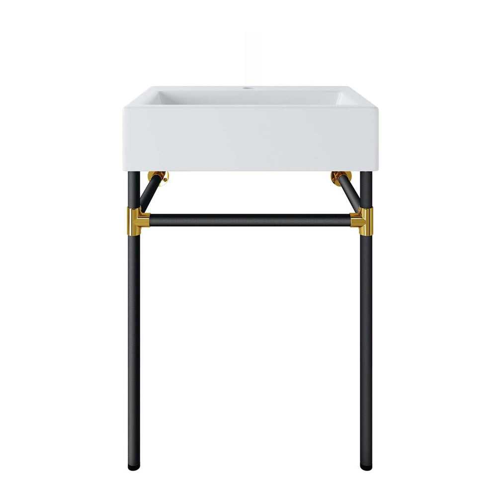 Modway Furniture Redeem 24" Wall-Mount Black Stainless Steel Bathroom Vanity - Modern Design with Gold Accents EEI-5537-BLK-WHI