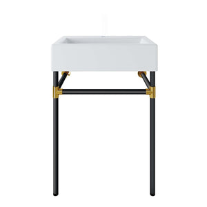 Modway Furniture Redeem 24" Wall-Mount Black Stainless Steel Bathroom Vanity - Modern Design with Gold Accents EEI-5537-BLK-WHI