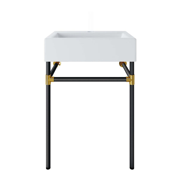 Modway Furniture Redeem 24" Wall-Mount Black Stainless Steel Bathroom Vanity - Modern Design with Gold Accents EEI-5537-BLK-WHI