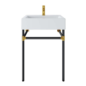 Modway Furniture Redeem 24" Wall-Mount Black Stainless Steel Bathroom Vanity - Modern Design with Gold Accents EEI-5537-BLK-WHI