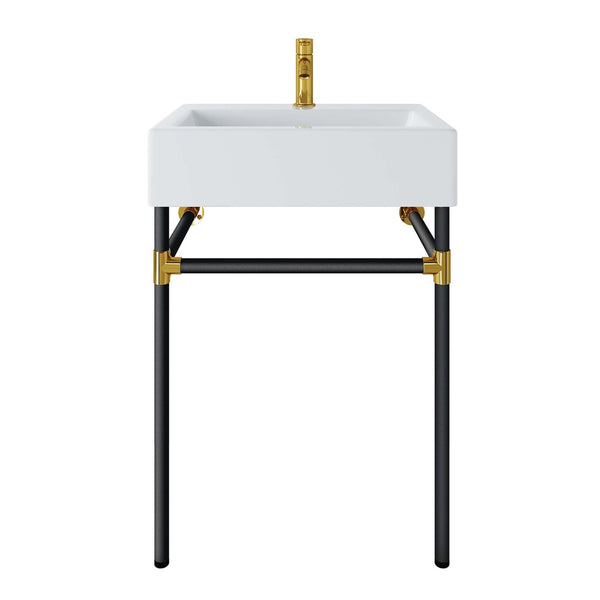 Modway Furniture Redeem 24" Wall-Mount Black Stainless Steel Bathroom Vanity - Modern Design with Gold Accents EEI-5537-BLK-WHI