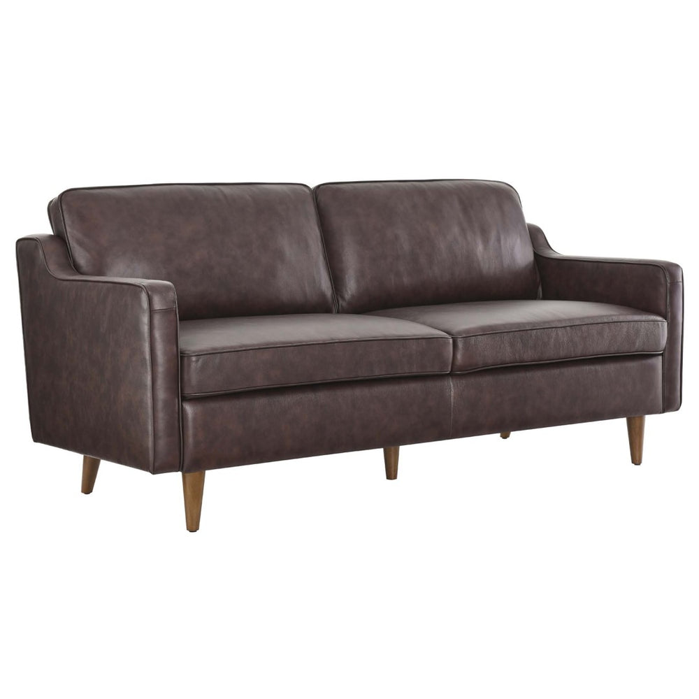 Modway Furniture Impart Genuine Leather Sofa - Elegant Mid-Century Design for Small Spaces, Supportive Comfort & Style Brown EEI-5553-BRN
