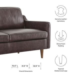 Modway Furniture Impart Genuine Leather Sofa - Elegant Mid-Century Design for Small Spaces, Supportive Comfort & Style Brown EEI-5553-BRN