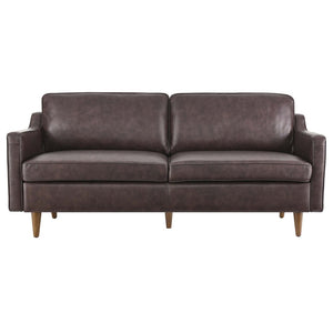 Modway Furniture Impart Genuine Leather Sofa - Elegant Mid-Century Design for Small Spaces, Supportive Comfort & Style Brown EEI-5553-BRN