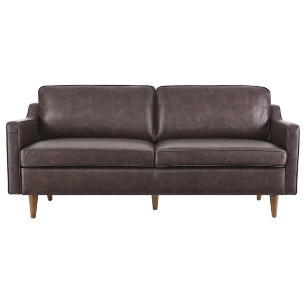 Modway Furniture Impart Genuine Leather Sofa - Elegant Mid-Century Design for Small Spaces, Supportive Comfort & Style Brown EEI-5553-BRN