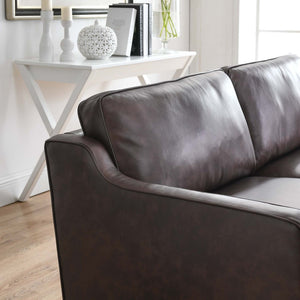Modway Furniture Impart Genuine Leather Sofa - Elegant Mid-Century Design for Small Spaces, Supportive Comfort & Style Brown EEI-5553-BRN