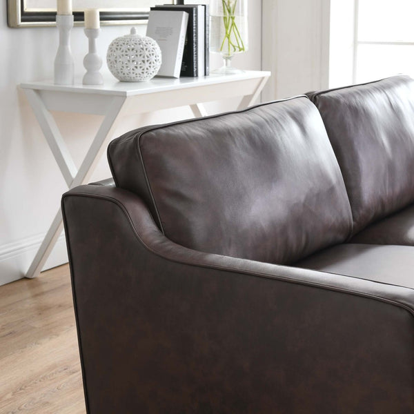 Modway Furniture Impart Genuine Leather Sofa - Elegant Mid-Century Design for Small Spaces, Supportive Comfort & Style Brown EEI-5553-BRN