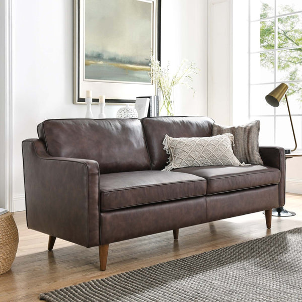 Modway Furniture Impart Genuine Leather Sofa - Elegant Mid-Century Design for Small Spaces, Supportive Comfort & Style Brown EEI-5553-BRN
