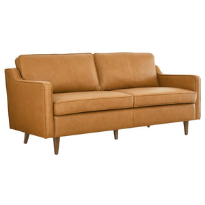 Modway Furniture Impart Genuine Leather Sofa - Elegant Mid-Century Design for Small Spaces, Supportive Comfort & Style Tan EEI-5553-TAN