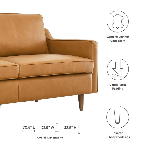 Modway Furniture Impart Genuine Leather Sofa - Elegant Mid-Century Design for Small Spaces, Supportive Comfort & Style Tan EEI-5553-TAN