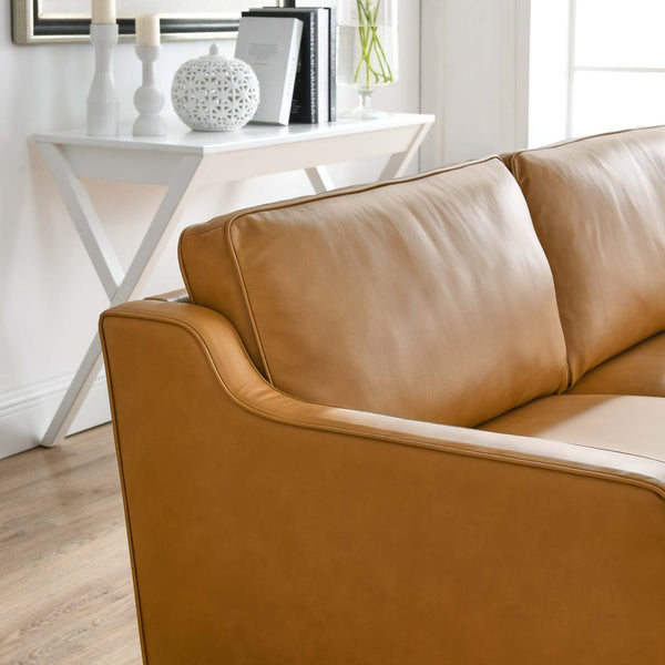 Modway Furniture Impart Genuine Leather Sofa - Elegant Mid-Century Design for Small Spaces, Supportive Comfort & Style Tan EEI-5553-TAN
