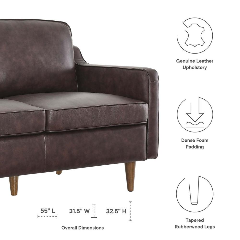 Modway Furniture Impart Genuine Leather Loveseat – Mid-Century Modern Design for Small Spaces, Easy Assembly Furniture Brown EEI-5554-BRN