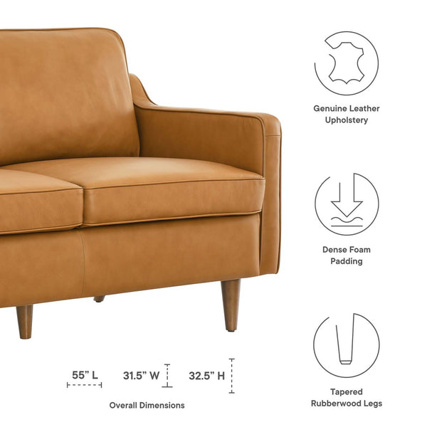 Modway Furniture Impart Genuine Leather Loveseat – Mid-Century Modern Design for Small Spaces, Easy Assembly Furniture Tan EEI-5554-TAN