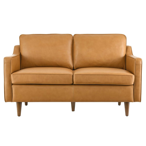 Modway Furniture Impart Genuine Leather Loveseat – Mid-Century Modern Design for Small Spaces, Easy Assembly Furniture Tan EEI-5554-TAN