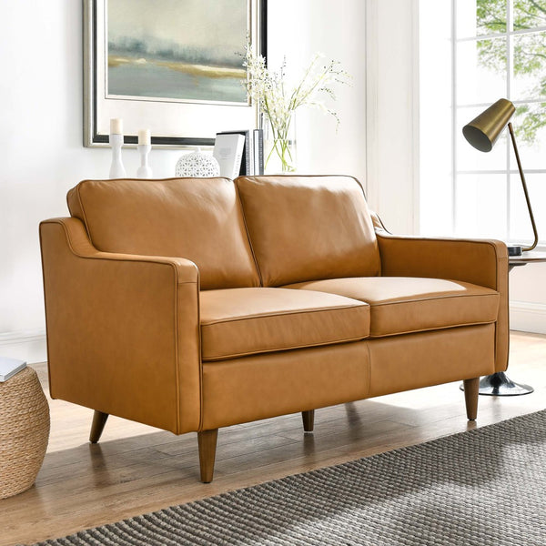 Modway Furniture Impart Genuine Leather Loveseat – Mid-Century Modern Design for Small Spaces, Easy Assembly Furniture Tan EEI-5554-TAN