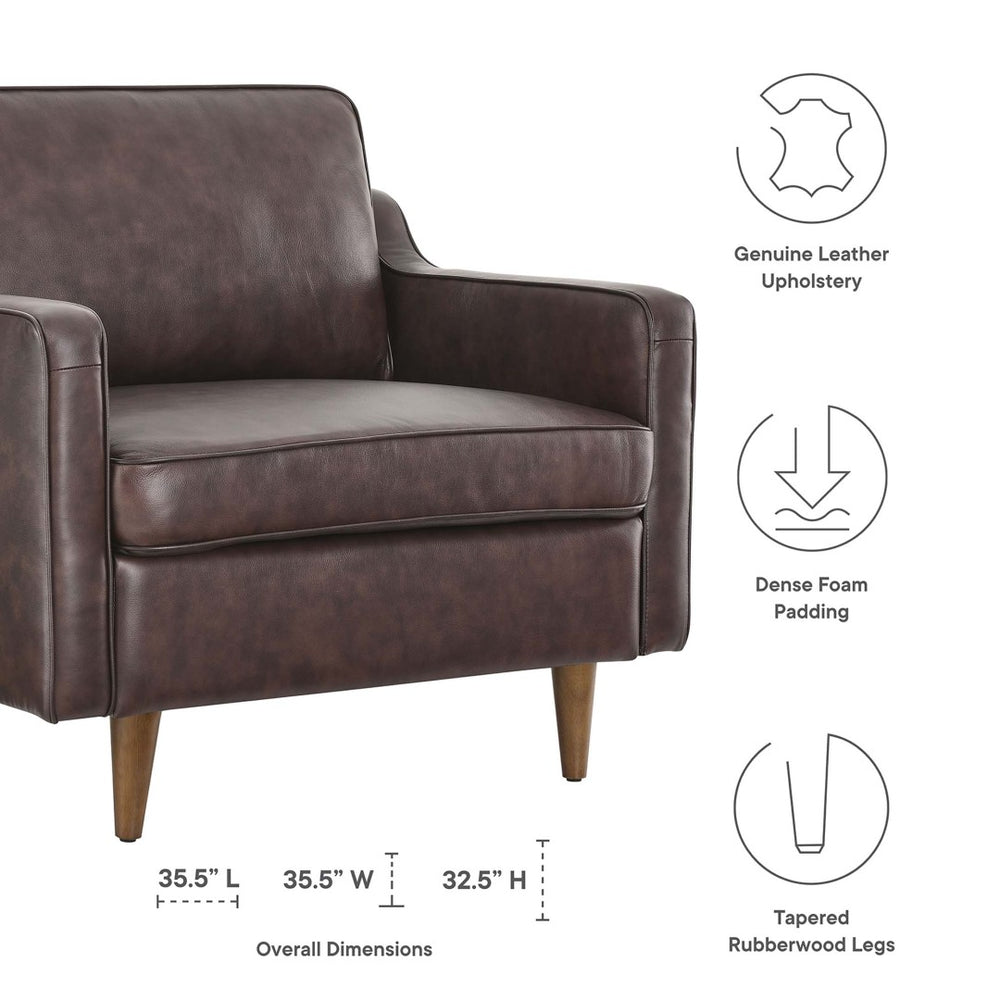 Modway Furniture Impart Upholstered Genuine Leather Armchair - Mid-Century Modern Comfort for Small Spaces Brown EEI-5555-BRN