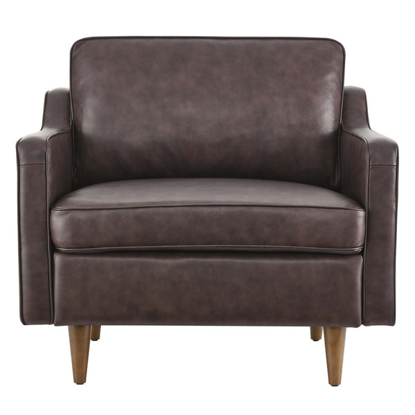Modway Furniture Impart Upholstered Genuine Leather Armchair - Mid-Century Modern Comfort for Small Spaces Brown EEI-5555-BRN