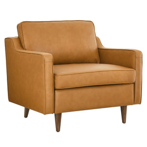 Modway Furniture Impart Upholstered Genuine Leather Armchair - Mid-Century Modern Comfort for Small Spaces Tan EEI-5555-TAN