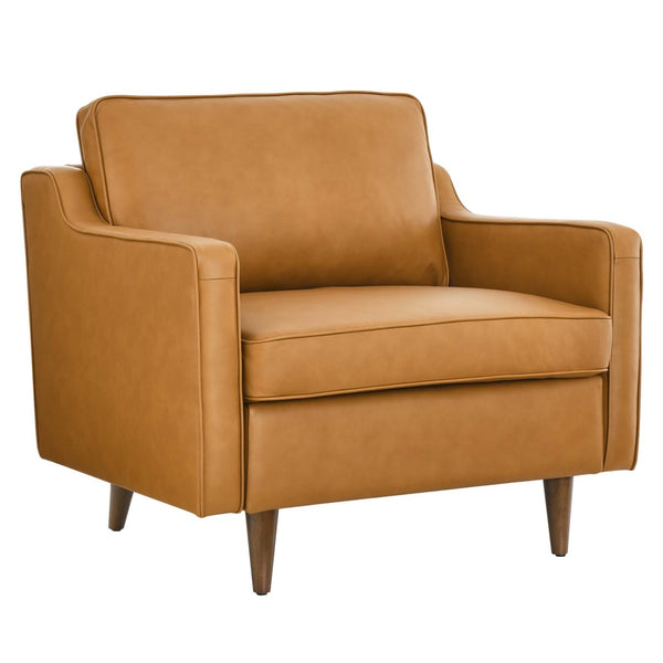 Modway Furniture Impart Upholstered Genuine Leather Armchair - Mid-Century Modern Comfort for Small Spaces Tan EEI-5555-TAN